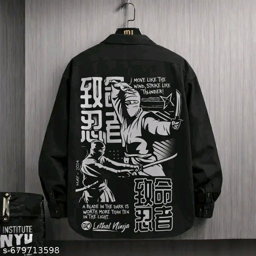 Premium Black Ninja Printed Oversized Shirt for Men – Japanese Streetwear Anime Style