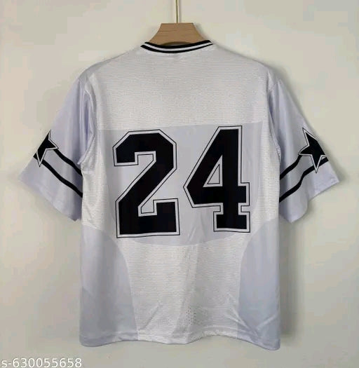 Men’s White 24 Number Printed Sports Jersey T-Shirt | Oversized Streetwear Football Tee