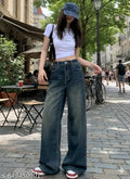 High Waist Wide Leg Baggy Jeans for Women | Street Style Loose Fit Denim