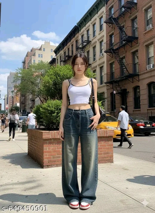 High Waist Wide Leg Baggy Jeans for Women | Street Style Loose Fit Denim