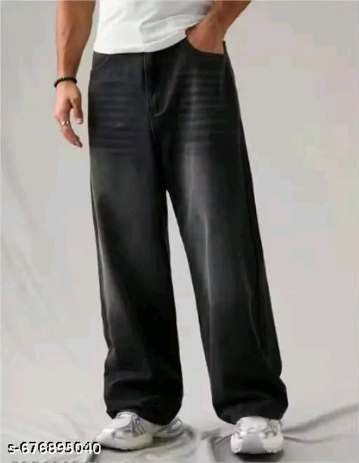 Men’s Black Baggy Wide Leg Jeans | Loose Fit Street Style Denim