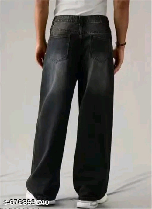Men’s Black Baggy Wide Leg Jeans | Loose Fit Street Style Denim