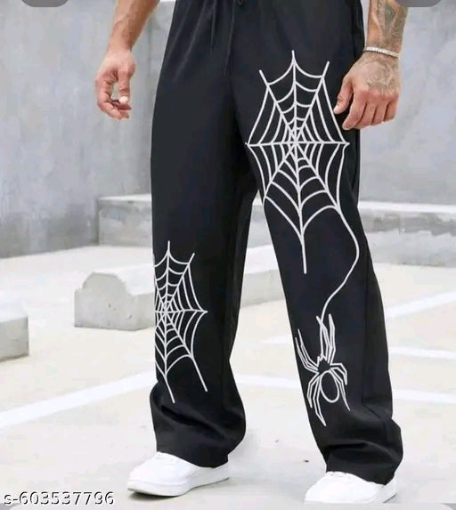 Men’s Black Spider Web Printed Streetwear Pants | Oversized Gothic Jogger Pants