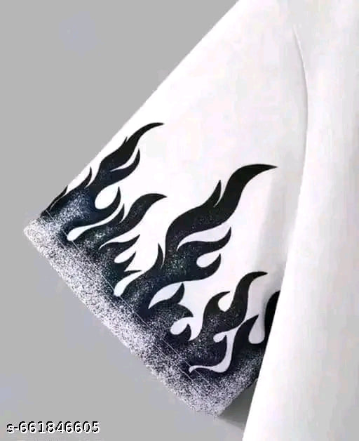 Men’s White Flame Print Streetwear T-Shirt | Legendary Text Graphic Oversized Tee
